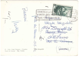 CARTOLINA FORTE DEI MARMI CON ANNULLO TARGHETTA MARE SPIAGGIA PINETA - 1946-60: Poststempel