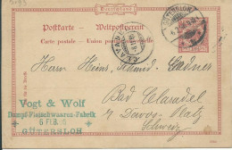 ALLEMAGNE CARTE 10p  GÜTERSLOH POUR CLAVADEL ( SUISSE ) DE 1896   LETTRE COVER - Covers & Documents