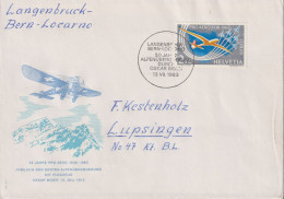 1963 Schweiz, 50 Jahre Alpenüberquerung Durch Oskar Bider, Bern-Locarno, Zum:CH F46, Mi:CH 780, - Erst- U. Sonderflugbriefe