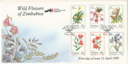 Zimbabwe FDC 12-4-1989 Wild Flowers Of Zimbawe Complete Set Of 6 With Cachet - Zimbabwe (1980-...)