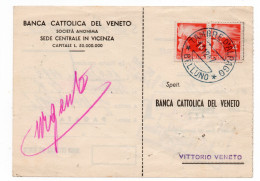 ITALIA REPUBBLICA CARTOLINA POSTALE 1947 DEMOCRATICA LIRE 4+4 Lire TAMBRE D'ALPAGO - 1946-60: Marcophilie