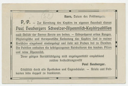 Postal Stationery Switzerland 1908 Kephir Pastilles - Mushroom - Alpine Milk - Farmacia