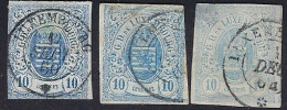 Luxembourg - Luxemburg - Timbres - 1859   3x10c.   °   Michel 6a.b.c    VC. 80,- - 1859-1880 Wappen & Heraldik