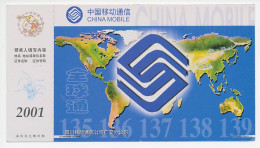 Postal Stationery China 2001 Map - Earth - China Mobile - Geography