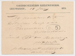 Briefkaart G. 3 Particulier Bedrukt Leeuwarden 1873 - Postal Stationery
