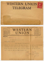 United States 1929 Cover & Telegram Letter; Penn Yan, NY To Keukapark, NY; 2c. Washington W/ Western Union Perfin - Brieven En Documenten