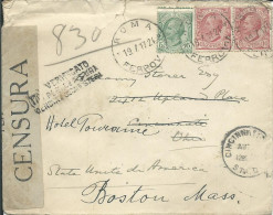 ITALIE LETTRE CENSUREE 25c ROME FERROVIA POUR BOSTON ( USA )  DE 1917   LETTRE COVER - Poststempel