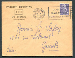 RC 27772 FRANCE 1952 SECAP NANTES GARE LOIRE INFERIEURE  /  NANTES GRAND CENTRE DE REPARATION NAVALE LETTRE > GRENOBLE - Maschinenstempel (Werbestempel)