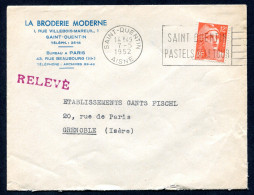 RC 27773 FRANCE 1952 SECAP SAINT QUENTIN AISNE  / SAINT QUENTIN PASTELS DE LA TOUR SUR LETTRE POUR GRENOBLE - Mechanische Stempels (reclame)