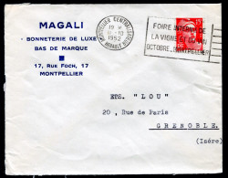 RC 27774 FRANCE 1952 SECAP MONTPELLIER CENTRALISATEUR HERAULT / FOIRE DE LA VIGNE ET DU VIN SUR LETTRE POUR GRENOBLE - Mechanical Postmarks (Advertisement)