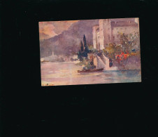Art Peinture -  Paysage Lac Montagne Bâtiment Barque  Milan  1002-4 - Italie Suisse ? - Paintings