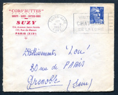 RC 27776 FRANCE 1953 SECAP TOURS GARE / VISITEZ LES CHATEAUX DE LA LOIRE SUR LETTRE POUR GRENOBLE - Mechanical Postmarks (Advertisement)