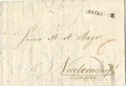 AUTRICHE MARQUE LINEAIRE INNSBRUCK TAXE "6" POUR NIEDEMDORF ( SUISSE ) DE 1832  LETTRE COVER - ...-1850 Voorfilatelie