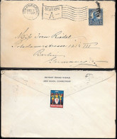 USA New Haven CT Cover Mailed To Germany 1926. Flag Postmark. Christmas Label - Covers & Documents