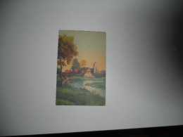 THEMES DIVERS CARTE COULEUR ANCIENNE SANS ECRITURE DENTELER PEINTURE MAISON AU BORD DE LA RIVIERE + ARBRE  CLOCHER -EDIT - Paintings