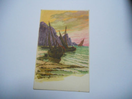 THEMES DIVERS CARTE COULEUR ANCIENNE SANS ECRITURE PEINTURE BARQUE OU VOILIER  SUR PLAGE MER FALAISE DESSIN OU PEINTURE - Paintings