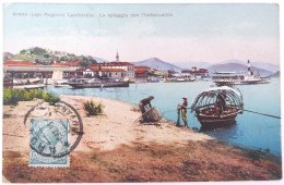 Arona (Lago Maggiore) Lombardia. La Spiaggia Con L'imbarcatolo  - CPA 1911 Peu Fréquente Voir état - Altri & Non Classificati
