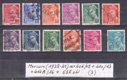 France Type Mercure (1938-41) Y/T N°406/08 + 410/13 + 414A/16 + 538 Oblitérés (lot 3) - 1938-42 Mercurio
