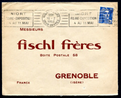 RC 27780 FRANCE 1952 RBV NIORT GARE DEUX SEVRES / NIORT FOIRE EXPOSITION 4 AU 11 MAI SUR LETTRE POUR GRENOBLE - Oblitérations Mécaniques (flammes)