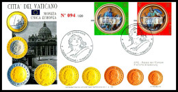 VATICAN - ÉMISSION DE TIMBRES EN EURO - 2 ENVELOPPES - Monnaies