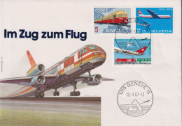 1987 Schweiz, Im Zug Zum Flug,ⵙ= 1215 GENÈVE 15 Aeroport, Zum:CH 465+746+385, Mi:CH 899+1338+747 - Brieven En Documenten