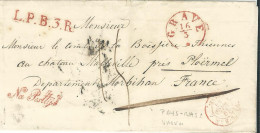FRANCE CACHET ROUGE PAYS BAS VALnes C + L.P.B.3.R GRAVES POUR PLOERMEL ( MORBIHAN ) DE 1844  LETTRE COVER - Entry Postmarks