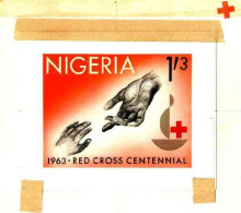 Nigeria 1963 Red Cross Centenary - Original Hand-painted Artwork For 1s3d Value (Outstretched Hands) Probably By M Goama - Nigeria (...-1960)