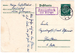 DR 1937, Landpost Stpl. KAIRLINDACH über Erlangen Auf 6 Pf. Ganzsache - Brieven En Documenten