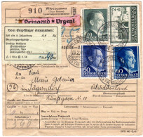 Generalgouvernement 1944, 4 Marken Auf Paketkarte V. Wloszczowa M. 2 Aufklebern - Besetzungen 1938-45