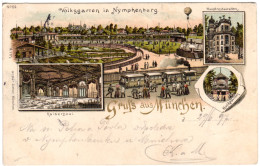 Gruß Aus München, Volksgarten In Nymphenburg, 1897 Gebr. Litho-AK - Autres & Non Classés