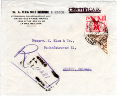 Bolivien 1953, Dreiecksmarke 20 Bs.+15 Bs. Auf Reko Luftpost Brief V. La Paz  - Bolivie