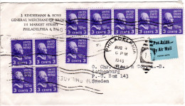 USA 1946, MeF 10x3 C. Jefferson Auf Luftpost Brief V. Philadelphia N. Schweden - Sonstige & Ohne Zuordnung