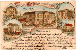 Tschechien, Gruß Aus Bad Neudorf-Constantinsbad M. Hotels, 1897 Gebr. Litho-AK - Autres & Non Classés