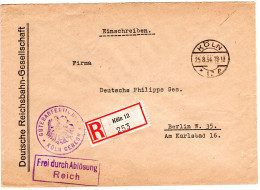 DR 1934, Frei Durch Ablösung Reichsbahn-Gesellschaft Köln Gereon, Brief N Berlin - Covers & Documents