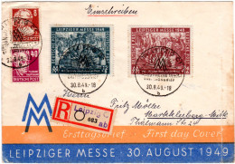 SBZ 1949, 12+24 Pf. Leipziger Messe M. 40+8 Pf.  Auf Reko FDC M. Rs. Vignette - Cartas & Documentos