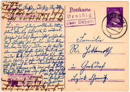 DR 1943, Landpost Stpl. DREISSIG über Döbeln Auf 6 Pf. Kohlenklau Ganzsache. - Covers & Documents