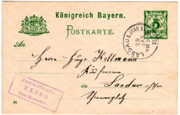 Bayern 1902, Posthilfstelle EXING Taxe Eichendorf Klar Auf 5 Pf. Ganzsache - Cartas & Documentos