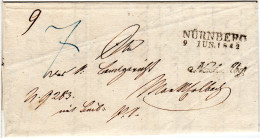 Bayern 1842, L2 NÜRNBERG U. L1 Nach Abg. Auf Porto Brief N. Mkt. Erlbach - Prephilately