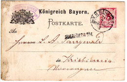 Bayern 1886, Sationsstpl. NUERNBERG Bhf. Auf Ganzsache M. Bahnpost NBG BERLIN II - Cartas & Documentos