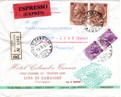 Italien 1953, 4 Marken Auf Reko Express Brief V. Lido Di Camaiore N. Deutschland - Zonder Classificatie