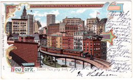 USA, New York With Elevated Train, Beautiful 1901 Used Litho-card - Otros & Sin Clasificación