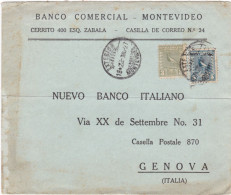 URUGUAY - BUSTA  -  MONTEVIDEO - BANCO COMERCIAL  -  VIAGGIATA PER GENOVA - ITALIA -1928 - Uruguay