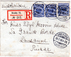 DR 1898, MeF 3x20Pf. Auf Schönem Einschreiben Brief V. Dresden I.d. Schweiz - Covers & Documents