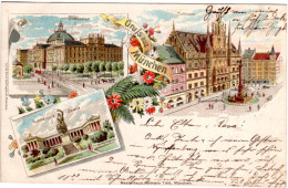 Gruss Aus München M. Justizpalast U. Rathaus, 1898 Gebr. Litho-AK - Autres & Non Classés