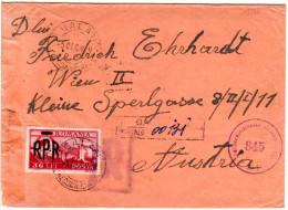 Rumänien 1949, EF 36 L. M. Überdruck RPR Auf Einschreiben Zensur Brief V. Galati - Other & Unclassified