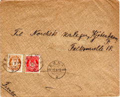 Norwegen 1919, 2+10 öre Auf Portorichtigem Brief V. Sömnaes N. Dänemark - Brieven En Documenten