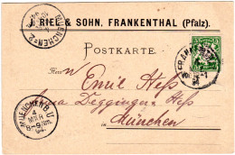 Bayern 1894, 5 Pf. Auf Firmen Vordruck Karte V. FRANKENTHAL  - Cartas & Documentos