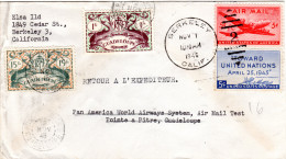 Guadeloupe 1946, 1+15 Fr. Nachsende Frankatur Auf US Brief V. Berkely M. 2x5 C.  - Otros & Sin Clasificación
