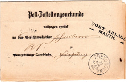 Bayern 1884, L2 POST-ABLAGE MAUTH Klar Auf Zustellungsurkunde N. Freyung V.W. - Brieven En Documenten