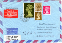 GB 1987, 1 Pound+3+34+50d Auf Luftpost Express Brief V. Glanydon N. Hamburg - Autres & Non Classés